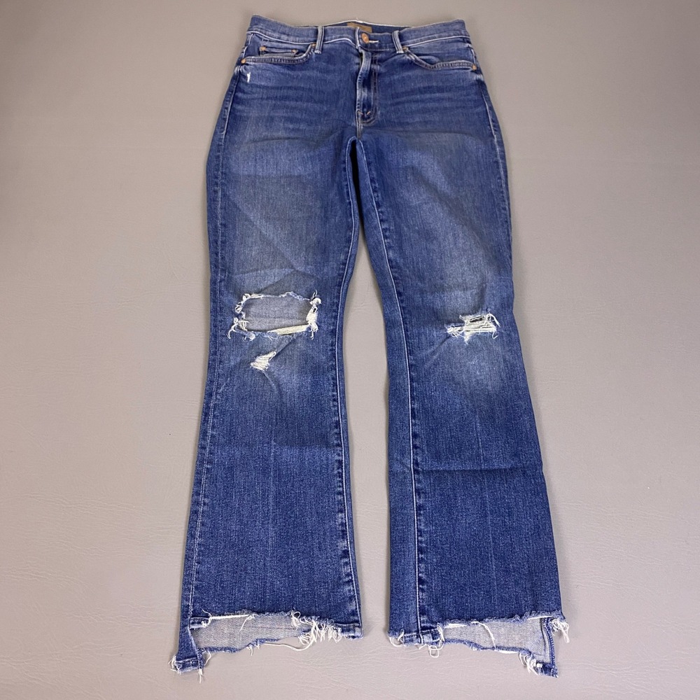 MOTHER The Insider Crop Step Chew Jeans Size 27 Blue Dancing On Coals Distressed